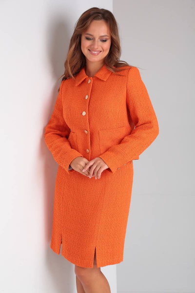 Деловой костюм оранжевый жакет и юбка из текстиля TVIN 7657 оранж - фото 7