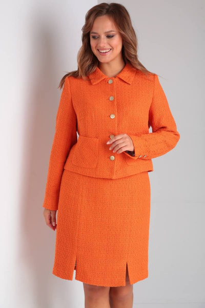 Деловой костюм оранжевый жакет и юбка из текстиля TVIN 7657 оранж - фото 6