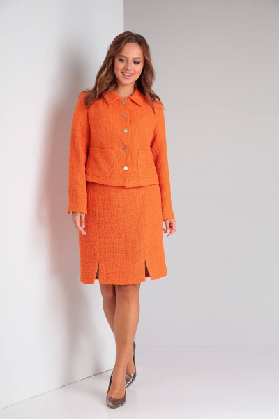 Деловой костюм оранжевый жакет и юбка из текстиля TVIN 7657 оранж - фото 2
