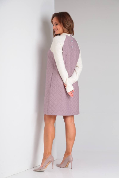 Демисезонное фиолетовое платье А-силуэта из стежки и трикотажа TVIN 7707 лиловый - фото 7