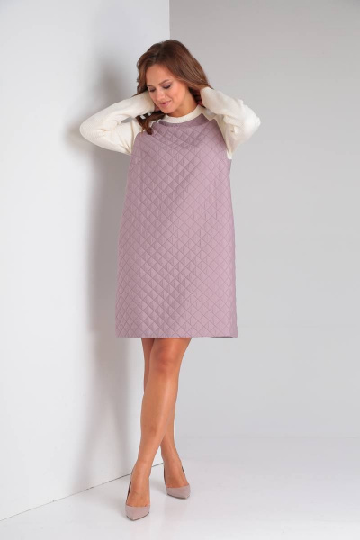 Демисезонное фиолетовое платье А-силуэта из стежки и трикотажа TVIN 7707 лиловый - фото 5