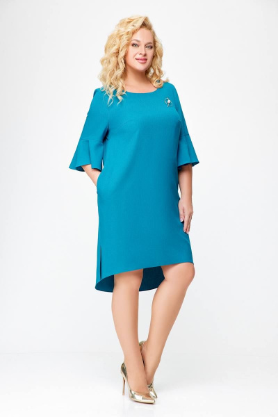 Бирюзовое платье из мягкой вискозы с разрезами и карманами Swallow 680.1 темно-бирюзовый - фото 5