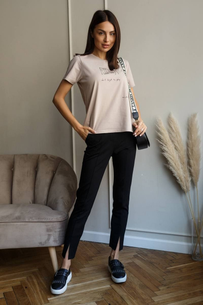 Классические укороченные брюки из трикотажа с разрезами Madech 21183 черный - фото 2