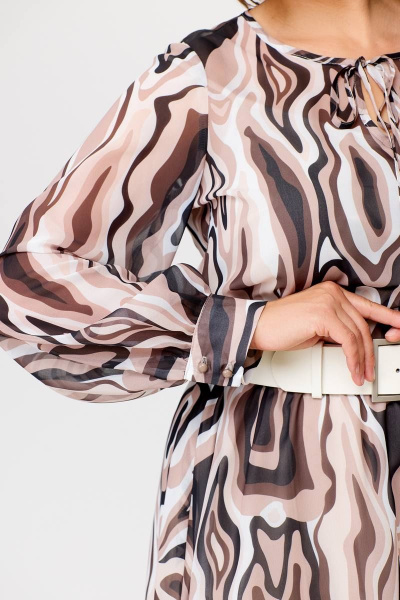 Миди платье с шифоновой диагональной юбкой Swallow 684 принт_бежево-молочные_волны - фото 10