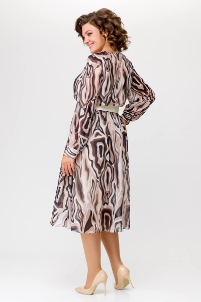 Миди платье с шифоновой диагональной юбкой Swallow 684 принт_бежево-молочные_волны - фото 8