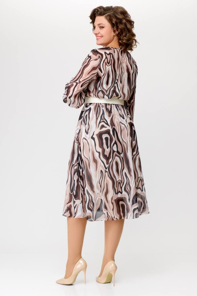 Миди платье с шифоновой диагональной юбкой Swallow 684 принт_бежево-молочные_волны - фото 7
