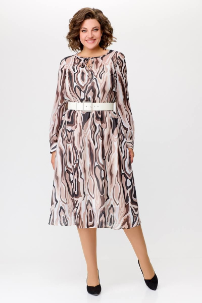 Миди платье с шифоновой диагональной юбкой Swallow 684 принт_бежево-молочные_волны - фото 3