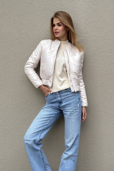 Утепленная плащевая куртка-бомбер с карманами Allma Sc-02 молочный - фото 2