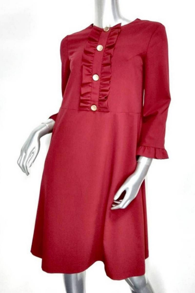 Платье полуприлегающее до колена из вискозы и текстиля S. Veles 3-156 бордо - фото 1