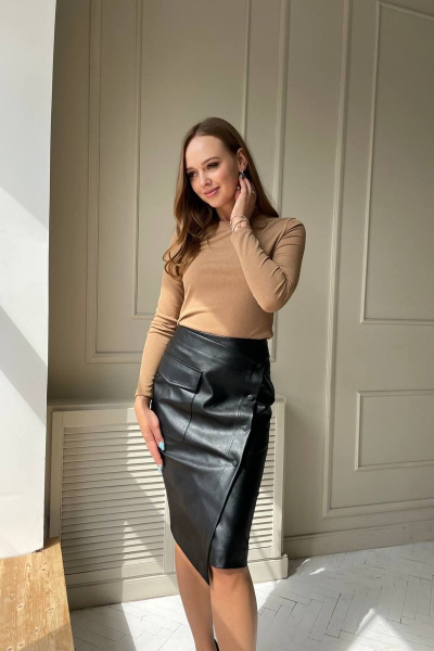 Комплект юбка с эко-кожей и водолазкой из трикотажа PUR PUR 11-228 - фото 1