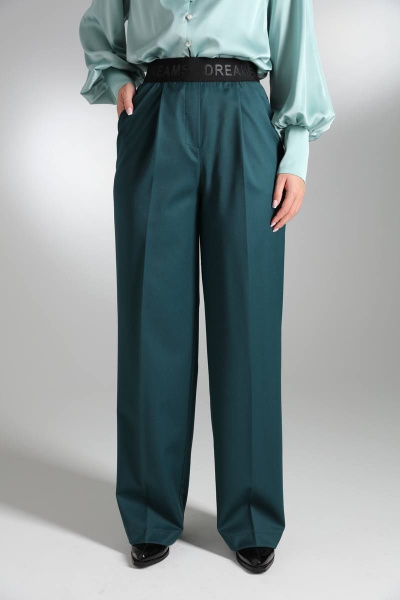 Широкие прямые брюки с карманами из текстиля LM ИК5392 изумруд - фото 1