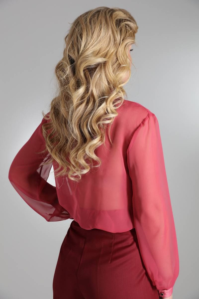 Длинная красная блуза с рюшами и объемными рукавами LM БК2811 бордовый - фото 2