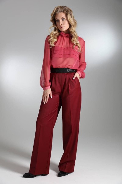 Костюм 3-ка деловой из текстиля с пуговицами и карманами LM БК5199 бордовый - фото 5