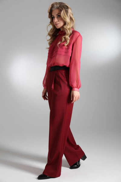 Костюм 3-ка деловой из текстиля с пуговицами и карманами LM БК5199 бордовый - фото 7