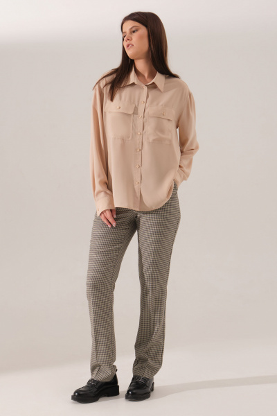 Деловая бежевлая блузка из текстиля с длинным рукавом Панда 163440w бежевый - фото 1