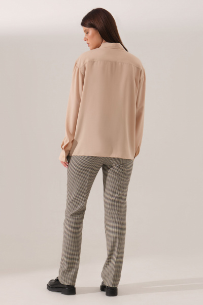 Деловая бежевлая блузка из текстиля с длинным рукавом Панда 163440w бежевый - фото 3