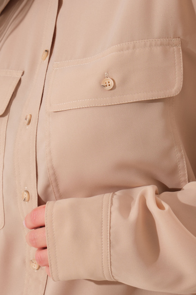 Деловая бежевлая блузка из текстиля с длинным рукавом Панда 163440w бежевый - фото 4