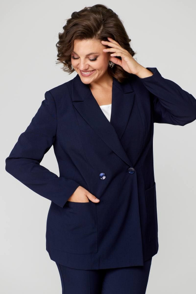 Деловой костюм брюки и жакет из текстиля с двубортной застежкой ANASTASIA MAK 1141 синий - фото 10