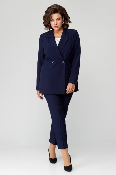 Деловой костюм брюки и жакет из текстиля с двубортной застежкой ANASTASIA MAK 1141 синий - фото 2
