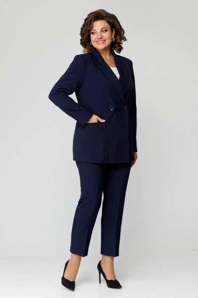 Деловой костюм брюки и жакет из текстиля с двубортной застежкой ANASTASIA MAK 1141 синий - фото 1