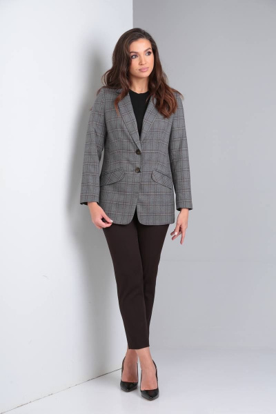 Клетчатый брючный костюм с зауженными брюками и жакетом LS 106 - фото 1