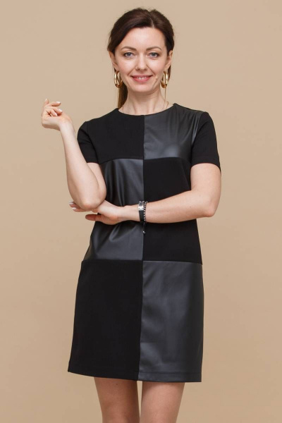 Платье из трикотажа с вставками из экокожи Domna 5525 черный(164) - фото 1