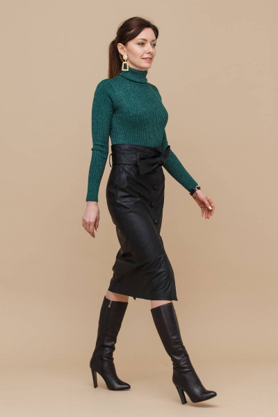 Юбка миди из экокожи с высокой посадкой и поясом Domna 71106 - фото 2