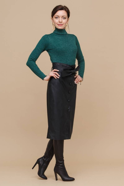 Юбка миди из экокожи с высокой посадкой и поясом Domna 71106 - фото 3