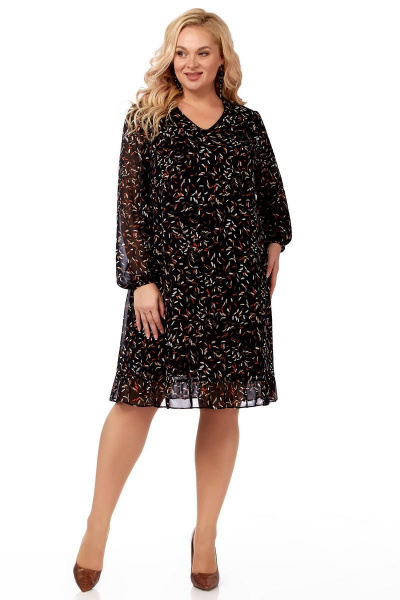 Платье А-силуэта из полупрозрачного шифона с сборкой LaKona 11544 черный - фото 1