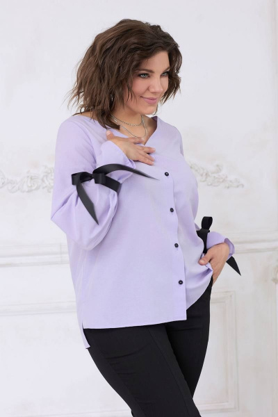 Фиолетовая блуза классического кроя с V-образным вырезом BegiModa 4061 фиолетовый - фото 5