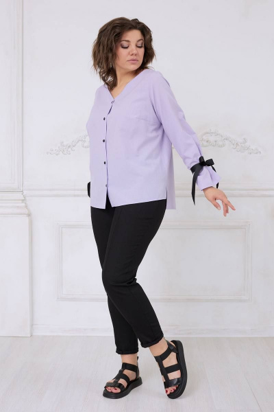 Фиолетовая блуза классического кроя с V-образным вырезом BegiModa 4061 фиолетовый - фото 2