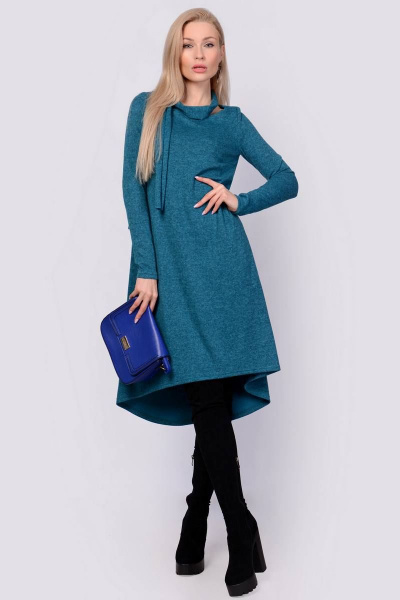 Бирюзовое платье с асимметричным низом из трикотажа Patriciа C14514 морская волна - фото 1