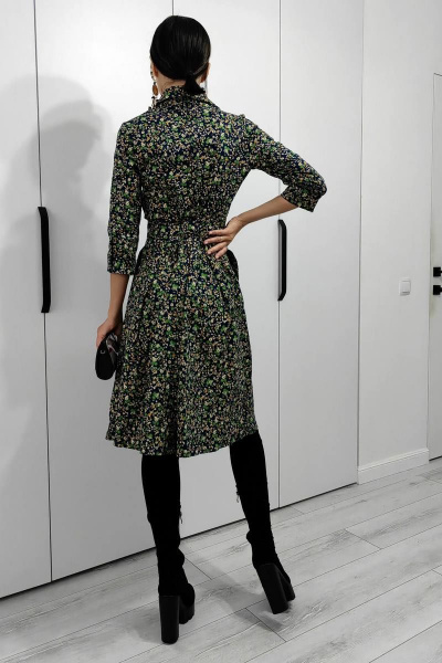 Платье из джинсового текстиля с ярким цветом и короткими рукавами Patriciа F14607 темно-синий,рыжий,зеленый - фото 2