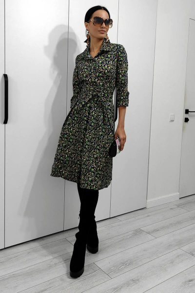 Платье из джинсового текстиля с ярким цветом и короткими рукавами Patriciа F14607 темно-синий,рыжий,зеленый - фото 1