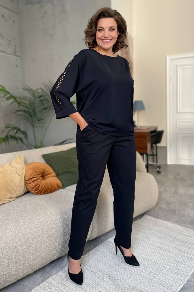 Блуза с кружевами и вырезом лодочка на каждый день Rumoda 2125_дл/р черный - фото 9