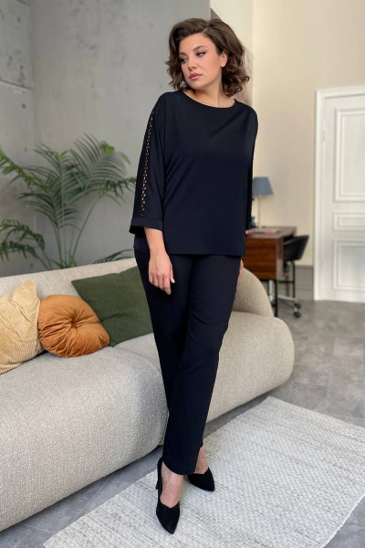 Блуза с кружевами и вырезом лодочка на каждый день Rumoda 2125_дл/р черный - фото 8
