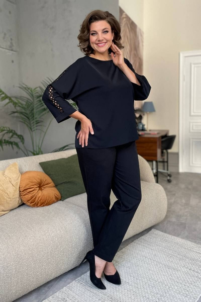 Блуза с кружевами и вырезом лодочка на каждый день Rumoda 2125_дл/р черный - фото 7