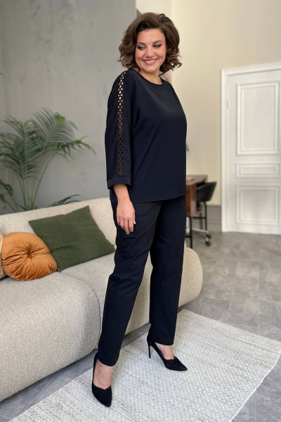 Блуза с кружевами и вырезом лодочка на каждый день Rumoda 2125_дл/р черный - фото 6