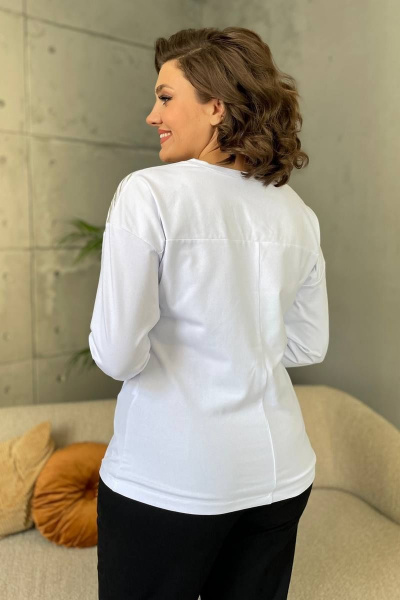 Базовый хлопковый джемпер с принтом и спущенным рукавом Rumoda 2135_дл/р белый - фото 7