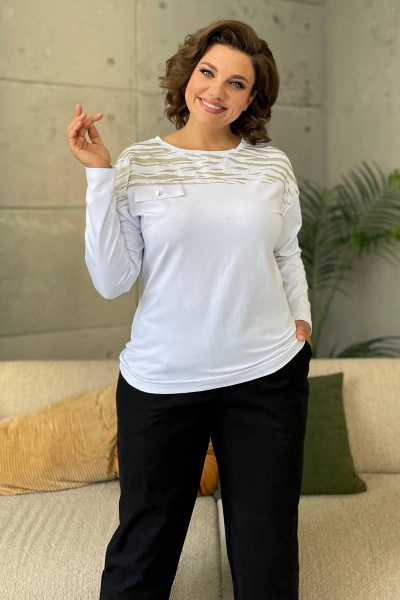 Базовый хлопковый джемпер с принтом и спущенным рукавом Rumoda 2135_дл/р белый - фото 6