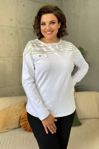 Базовый хлопковый джемпер с принтом и спущенным рукавом Rumoda 2135_дл/р белый - фото 5