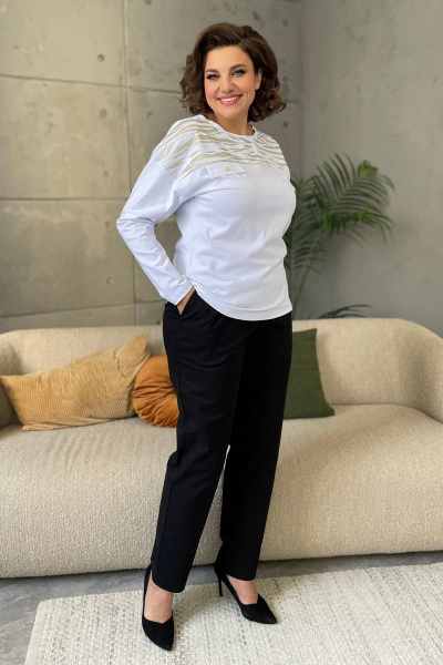 Базовый хлопковый джемпер с принтом и спущенным рукавом Rumoda 2135_дл/р белый - фото 4