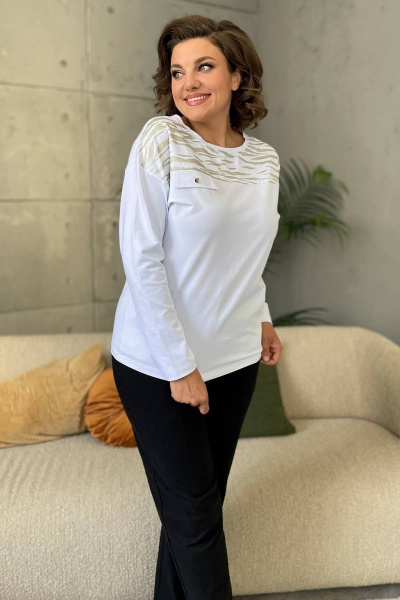 Базовый хлопковый джемпер с принтом и спущенным рукавом Rumoda 2135_дл/р белый - фото 3