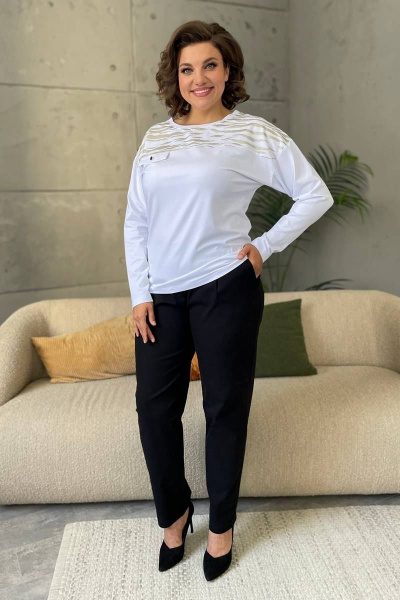 Базовый хлопковый джемпер с принтом и спущенным рукавом Rumoda 2135_дл/р белый - фото 2