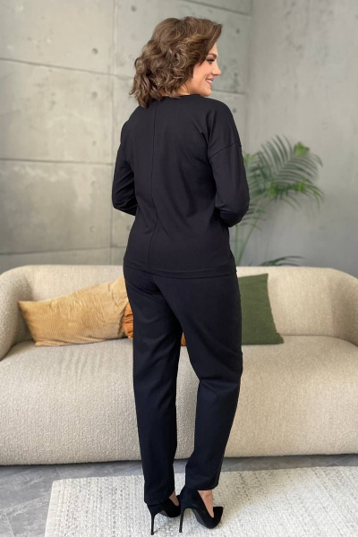 Черный трикотажный джемпер с принтом и круглым вырезом Rumoda 2145 черный - фото 10