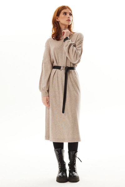 платье свободного кроя на отрезном воротнике-стойке Golden Valley 4939 бежевый - фото 9