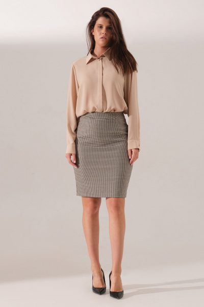 Юбка прилегающего силуэта до колена с поясом-обтачкой Панда 166750w бежево-черный - фото 4