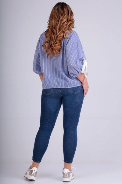 Голубая блуза оверсайз с пышными рукавами и вышивкой Таир-Гранд 62378 голубая_полоска - фото 2