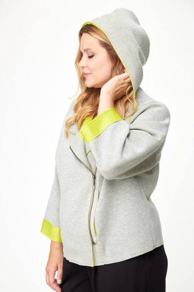 Укороченный трикотажный жакет с капюшоном и карманами Michel chic 776 серый - фото 5