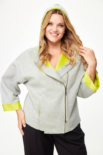 Укороченный трикотажный жакет с капюшоном и карманами Michel chic 776 серый - фото 4